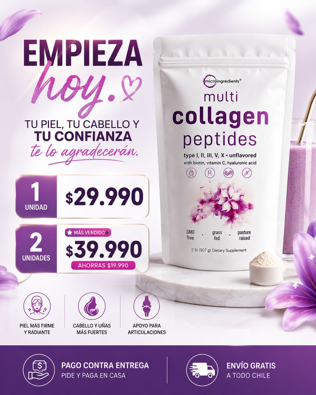 Multi Collagen Peptides™  Piel Firme, Cabello y Uñas Fuertes